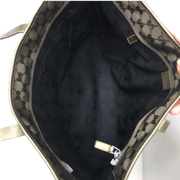 Authentic Gucci khaki green coated monogram canvas tote bag - Picture 11 of 16